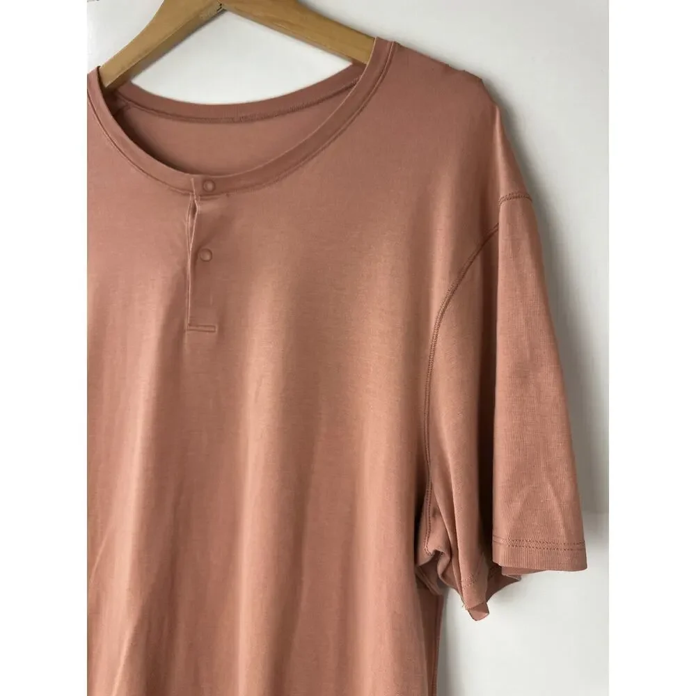 Lululemon 5 Year Basic Short Sleeve Henley Sedona Sunset Stretch Men's L/XL? - Picture 15 of 16